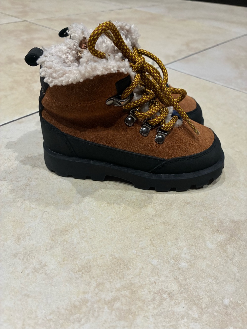 Zara Brown and Black Sherpa-Lined Kids Hiking Boots
